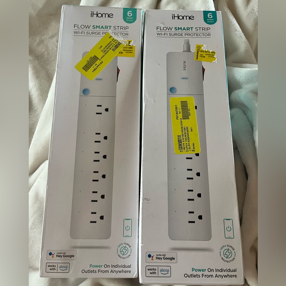 New! 2- iHome Flow Smart Power Strip Extension Cord, WiFi Surge Protector